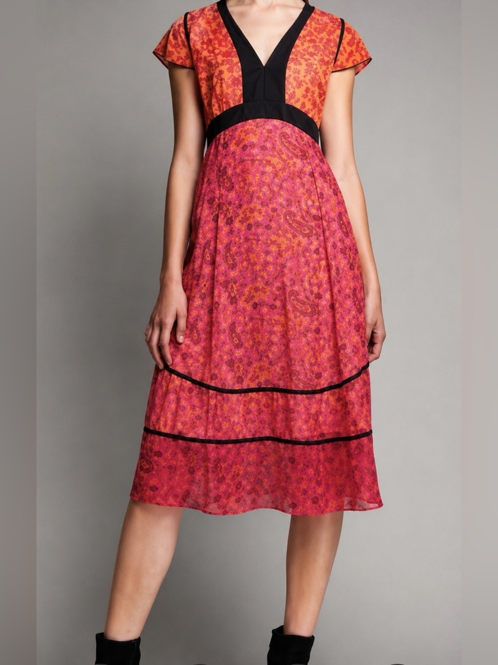 Narciso Rodriguez for Design Nation XL Pink Orange Paisley Midi Dress Y2K Boho
